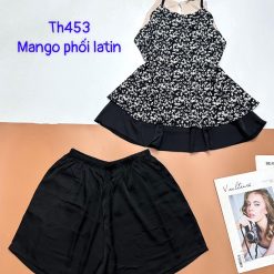 Đồ bộ mango phối latin quần đùi trơn áo yếm 2 dây nhiều hoạ tiết - DBO4661