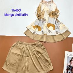 Đồ bộ mango phối latin quần đùi trơn áo yếm 2 dây nhiều hoạ tiết - DBO4661