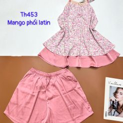 Đồ bộ mango phối latin quần đùi trơn áo yếm 2 dây nhiều hoạ tiết - DBO4661
