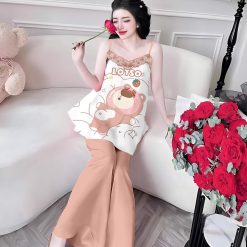 Đồ bộ quần dài áo yếm ren cổ nhiều hoạ tiết - DBO4662