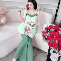 Đồ bộ quần dài áo yếm ren cổ nhiều hoạ tiết - DBO4662