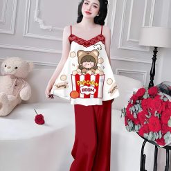 Đồ bộ quần dài áo yếm ren cổ nhiều hoạ tiết - DBO4662