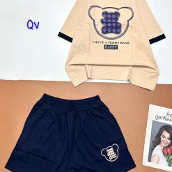 Đồ bộ quần đùi áo tay ngắn in gấu quần cùng màu viền áo - DBO4663