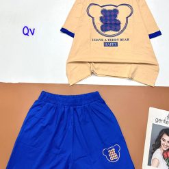 Đồ bộ quần đùi áo tay ngắn in gấu quần cùng màu viền áo - DBO4663