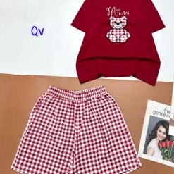 Đồ bộ quần đùi ca rô vuông áo tay ngắn in hình gấu - DBO4664