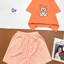 Đồ bộ quần đùi ca rô vuông áo tay ngắn in hình gấu - DBO4664