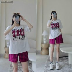 Đồ bộ quần đùi ca rô áo tay ngắn in chữ TAER - DBO4665