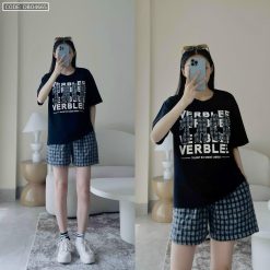 Đồ bộ quần đùi ca rô áo tay ngắn in chữ TAER - DBO4665