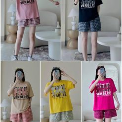 Đồ bộ quần đùi ca rô áo tay ngắn in chữ TAER - DBO4665