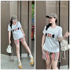 Đồ bộ quần đùi sọc áo tay ngắn in hình con cá - DBO4669