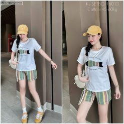 Đồ bộ quần đùi sọc áo tay ngắn in hình con cá - DBO4669
