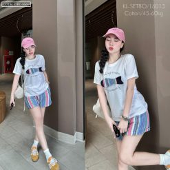 Đồ bộ quần đùi sọc áo tay ngắn in hình con cá - DBO4669