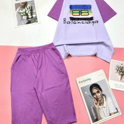 Đồ bộ quần lửng màu của tay áo tay ngắn in chữ BALENCIAGA - DBO4677