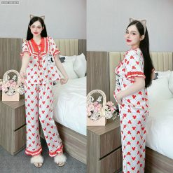 Đồ bộ quần dài áo tay ngắn cổ viền nơ in nhiều hoạ tiết khác nhau - DBO4678