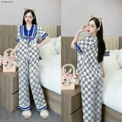 Đồ bộ quần dài áo tay ngắn cổ viền nơ in nhiều hoạ tiết khác nhau - DBO4678