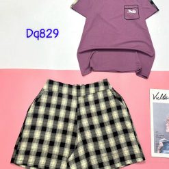 Đồ bộ quần đùi ca rô lớn áo có may túi viền - DBO4679