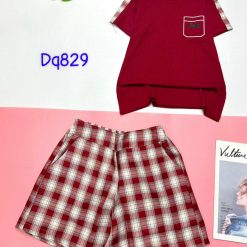 Đồ bộ quần đùi ca rô lớn áo có may túi viền - DBO4679