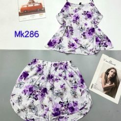 Đồ bộ áo hai dây quần đùi vải tonl hình hoa cỏ khác nhau - DBO4689