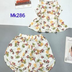 Đồ bộ áo hai dây quần đùi vải tonl hình hoa cỏ khác nhau - DBO4689