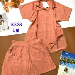 Đồ bộ quần đùi áo sơ mi tay ngắn cổ bẻ trơn - DBO4692
