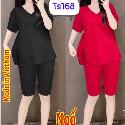 Đồ bộ tăm lạnh quần ngố áo cổ v trơn - DBO4694