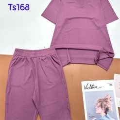 Đồ bộ tăm lạnh quần ngố áo cổ v trơn - DBO4694