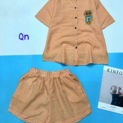 đồ bộ sơ mi ca rô nhỏ in hình chú gấu - DBO4704