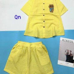 đồ bộ sơ mi ca rô nhỏ in hình chú gấu - DBO4704