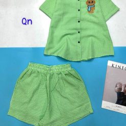 đồ bộ sơ mi ca rô nhỏ in hình chú gấu - DBO4704