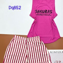 Đồ bộ quần đùi ca rô nhỏ áo ba lỗ in hình chữ Sakura - DBO4705