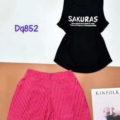 Đồ bộ quần đùi ca rô nhỏ áo ba lỗ in hình chữ Sakura - DBO4705