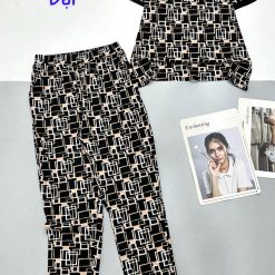 Đồ bộ quần dài áo tay ngắn cổ tròn nhiều hoạ tiết - DBO4706