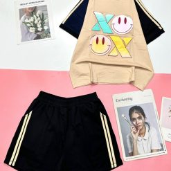 Đồ bộ quần đùi áo tay ngắn in chữ X mặt cười - DBO4710