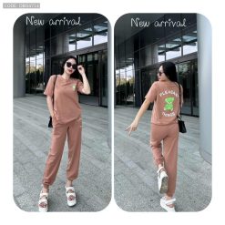 Đồ bộ quần dài bo thun áo tay ngắn in hình gấu - DBO4714