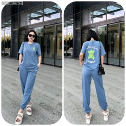 Đồ bộ quần dài bo thun áo tay ngắn in hình gấu - DBO4714