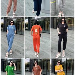 Đồ bộ quần dài bo thun áo tay ngắn in hình gấu - DBO4714