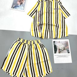 Đồ bộ quần đùi áo sơ mi tay ngắn cổ bẻ sọc chữ - DBO4715