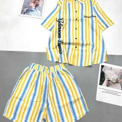 Đồ bộ quần đùi áo sơ mi tay ngắn cổ bẻ sọc chữ - DBO4715