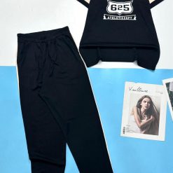 Đồ bộ quần dài bo thun áo tay ngắn in số 625 - DBO4716