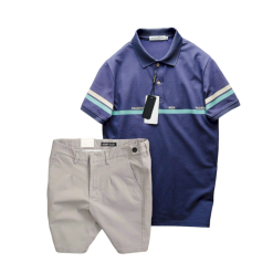 Set Bộ Nam Áo Polo Cổ Bẻ Viền Hai Sọc Quần Short Kaki Cúc Đen - SBN120
