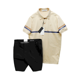 Set Bộ Nam Áo Polo Cổ Bẻ Viền Hai Sọc Quần Short Kaki Cúc Đen - SBN120
