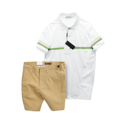 Set Bộ Nam Áo Polo Cổ Bẻ Viền Hai Sọc Quần Short Kaki Cúc Đen - SBN120