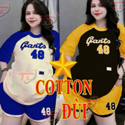 Đồ bộ quần đùi cùng màu tay áo in số 48 - DBO4717