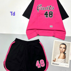 Đồ bộ quần đùi cùng màu tay áo in số 48 - DBO4717