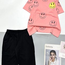 Đồ bộ quần lửng đen áo tay ngắn in nhiều mặt cười - DBO4719