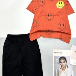 Đồ bộ quần lửng đen áo tay ngắn in nhiều mặt cười - DBO4719