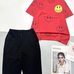 Đồ bộ quần lửng đen áo tay ngắn in nhiều mặt cười - DBO4719