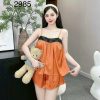 Đồ bộ quần đùi trơn latin áo hai dây phối ren - DBO4720