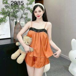 Đồ bộ quần đùi trơn latin áo hai dây phối ren - DBO4720