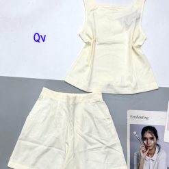 Đồ bộ vải kate mặc nhà áo sách nách trơn - DBO4722